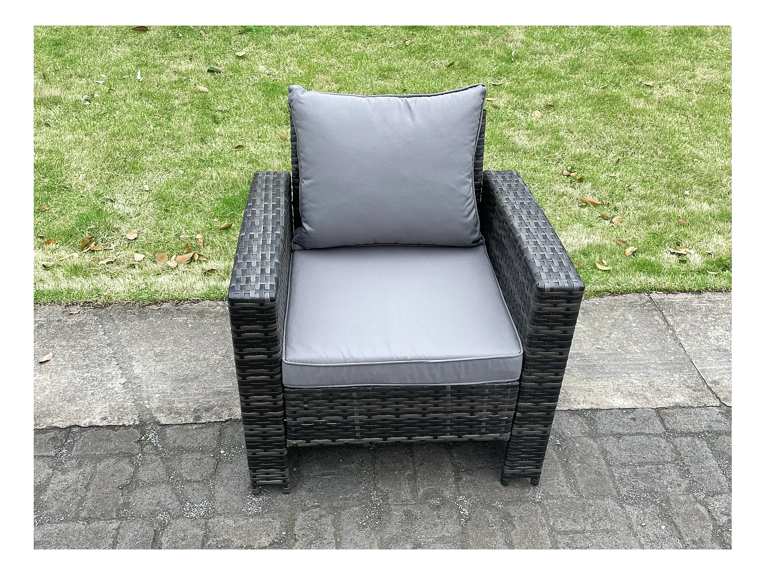 6-Sitzer Dunkelgrau Gemischt Hoher Rücken Rattan Sofa Esstisch Set Gartenmöbel Set