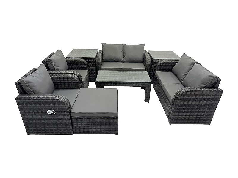 8 Pièces Ensemble Salon de Jardin Extérieur en polyrotin avec Table de jardin Tabourets