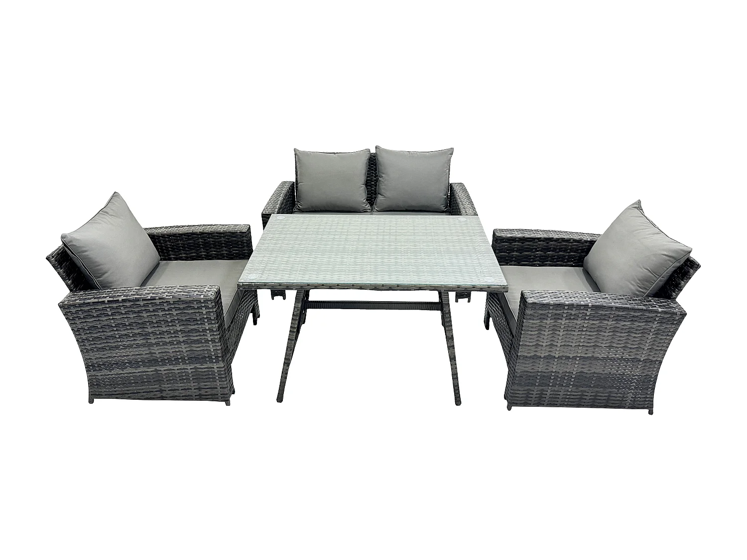 4-Sitzer Dunkelgrau Gemischt Hoher Rücken Rattan Sofa Esstisch Set Gartenmöbel Set