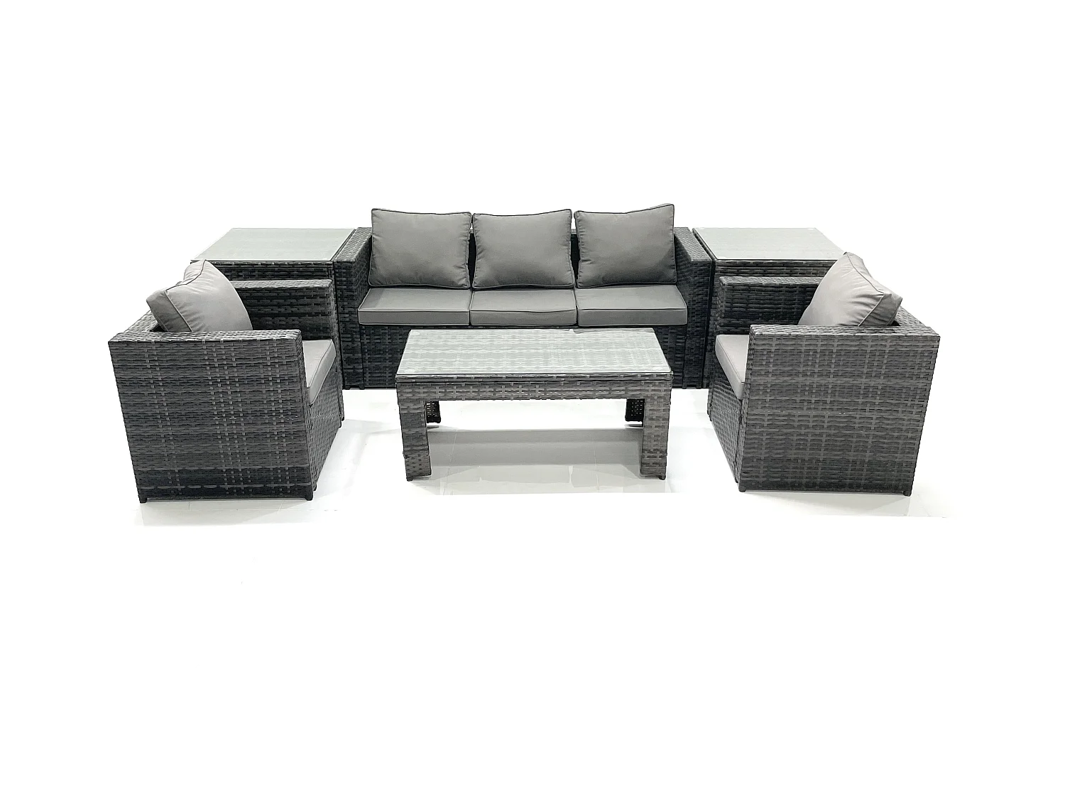 Polyrattan Gartensofa Set Couchtisch 2 Sessel 2 Beistelltischen Dunkelgrau Gemischt