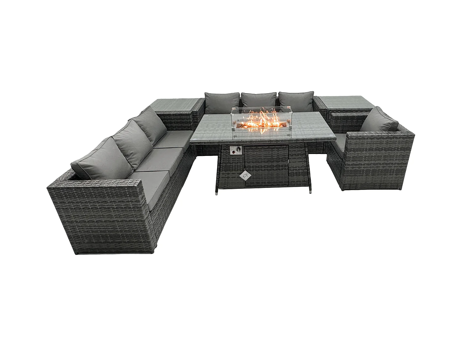 Ensemble de meubles de jardin en rotin ave Table de foyer à gaz 7 places Ensemble de canapés avec 2 Tables d'appoint