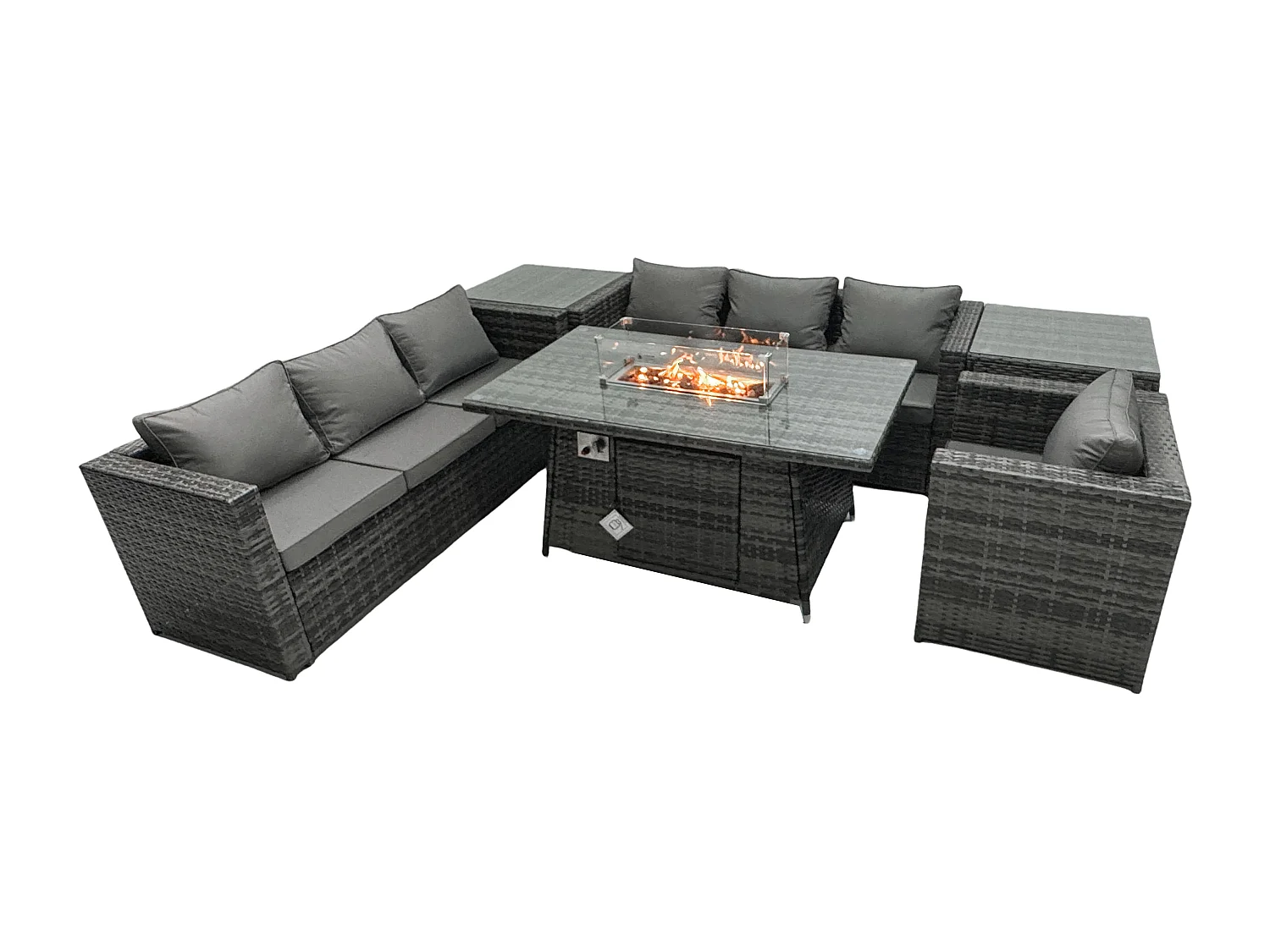 Ensemble de meubles de jardin en rotin ave Table de foyer à gaz 7 places Ensemble de canapés avec 2 Tables d'appoint
