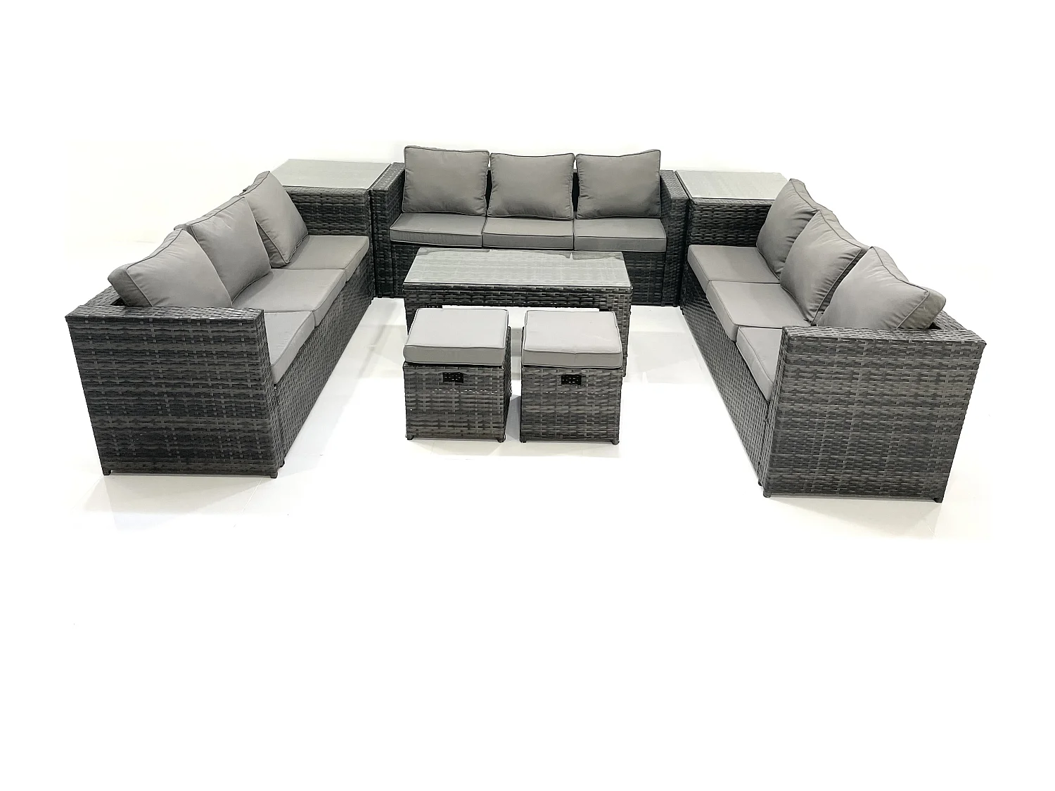 Ensemble de meubles de jardin en polyrotin 11 places avec Canapé Table basse 2 Petits tabourets 2 Tables d'appoint Gris foncé mixte