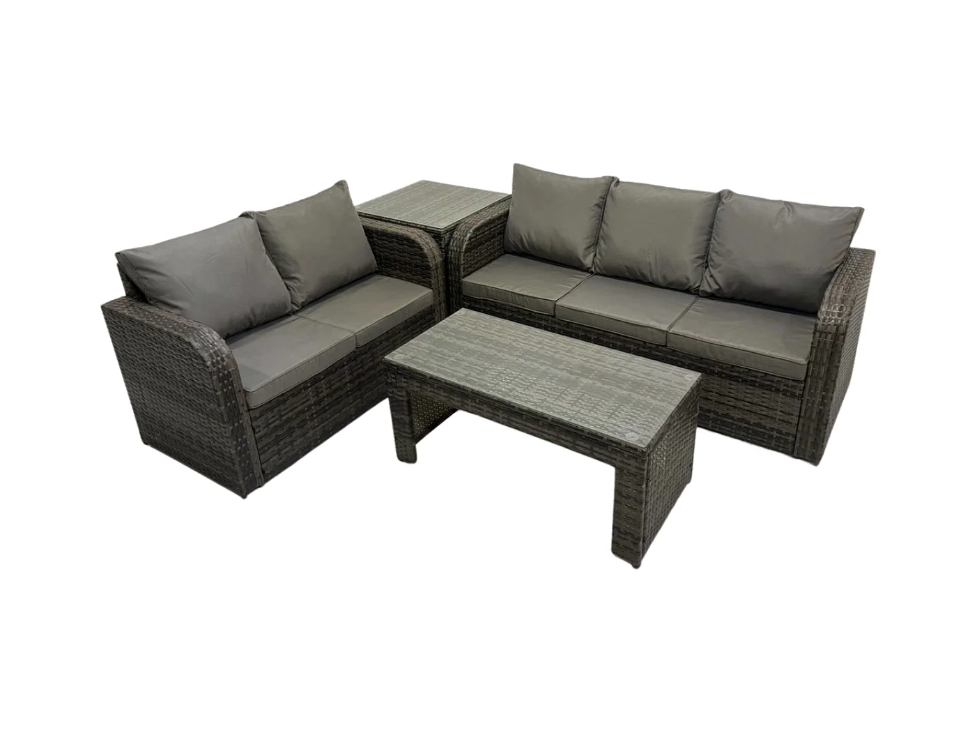 Polyrattan Gartenmöbelset Garten Lounge Set mit Rechteckiger Couchtisch Beistelltisch Dunkelgrau Gemischt