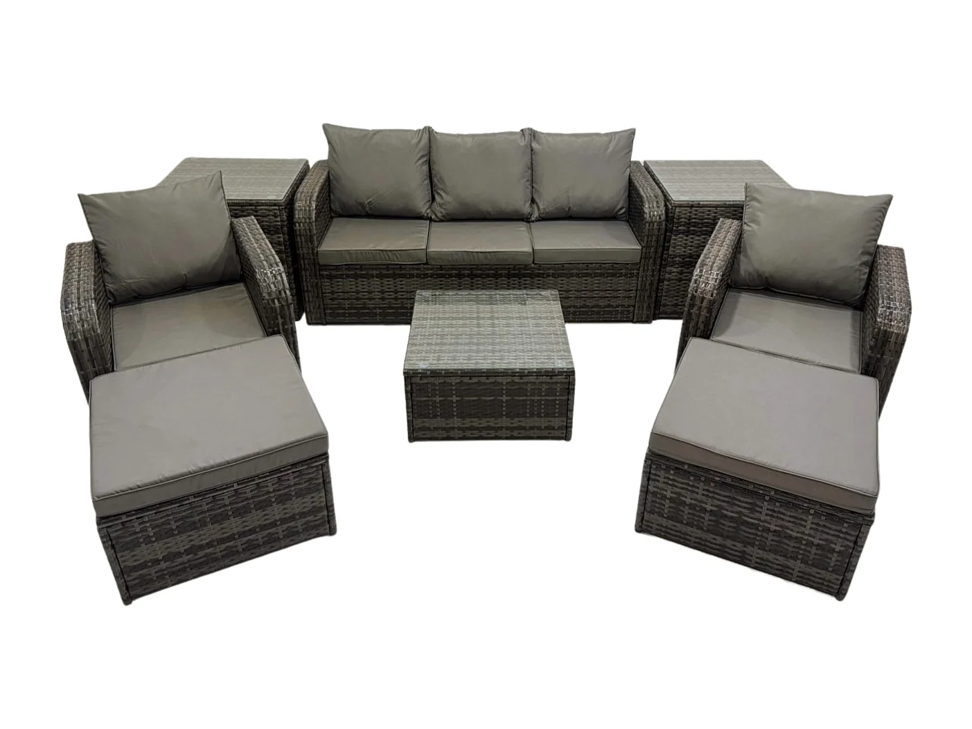 Ensembles de meubles de jardin 7 places Ensemble de canapés en rotin avec Table basse carrée 2 Tables d'appoint 2 Grand tabourets