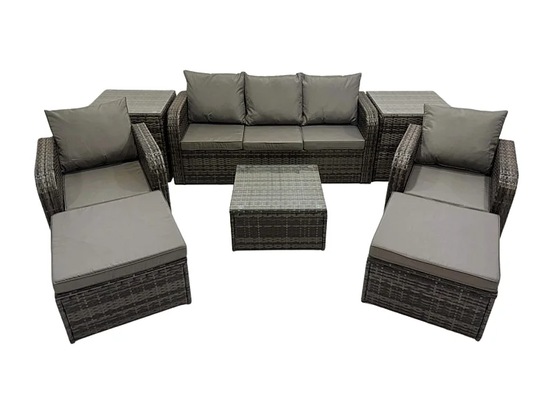 Ensembles de meubles de jardin 7 places Ensemble de canapés en rotin avec Table basse carrée 2 Tables d'appoint 2 Grand tabourets