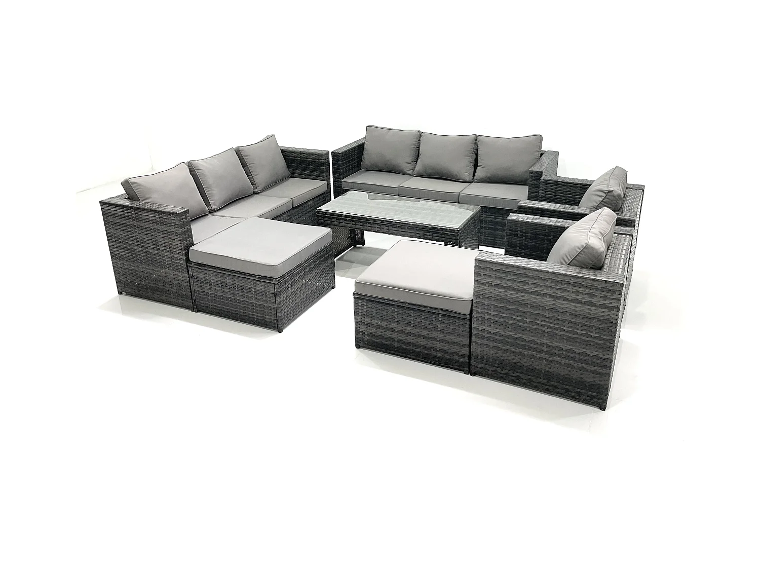 Ensemble de meubles de jardin en polyrotin avec Table basse Fauteuil 2 Grand tabourets Gris foncé mixte