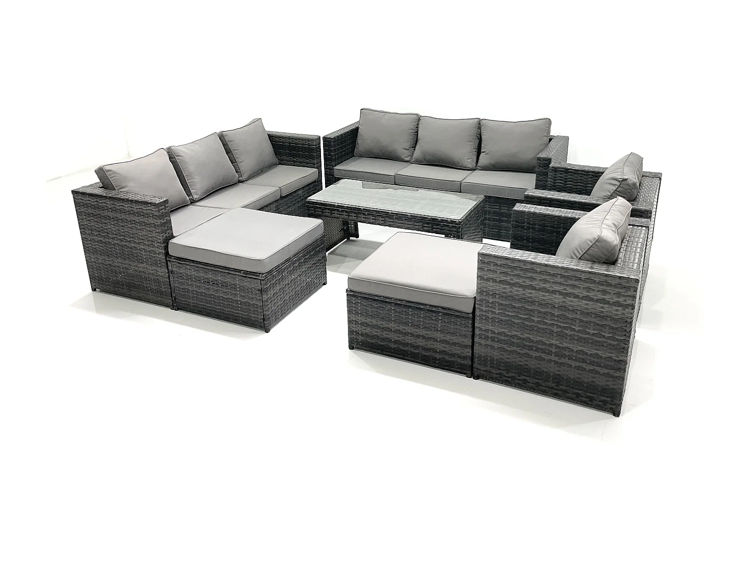 Polyrattan Gartenmöbel set mit Couchtisch Sessel 2 hohen Hockern Dunkelgrau Gemischt