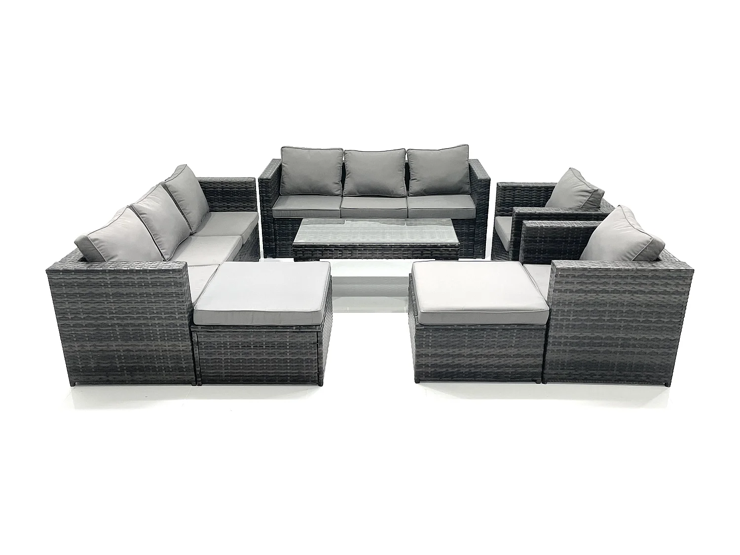 Polyrattan Gartenmöbel set mit Couchtisch Sessel 2 hohen Hockern Dunkelgrau Gemischt