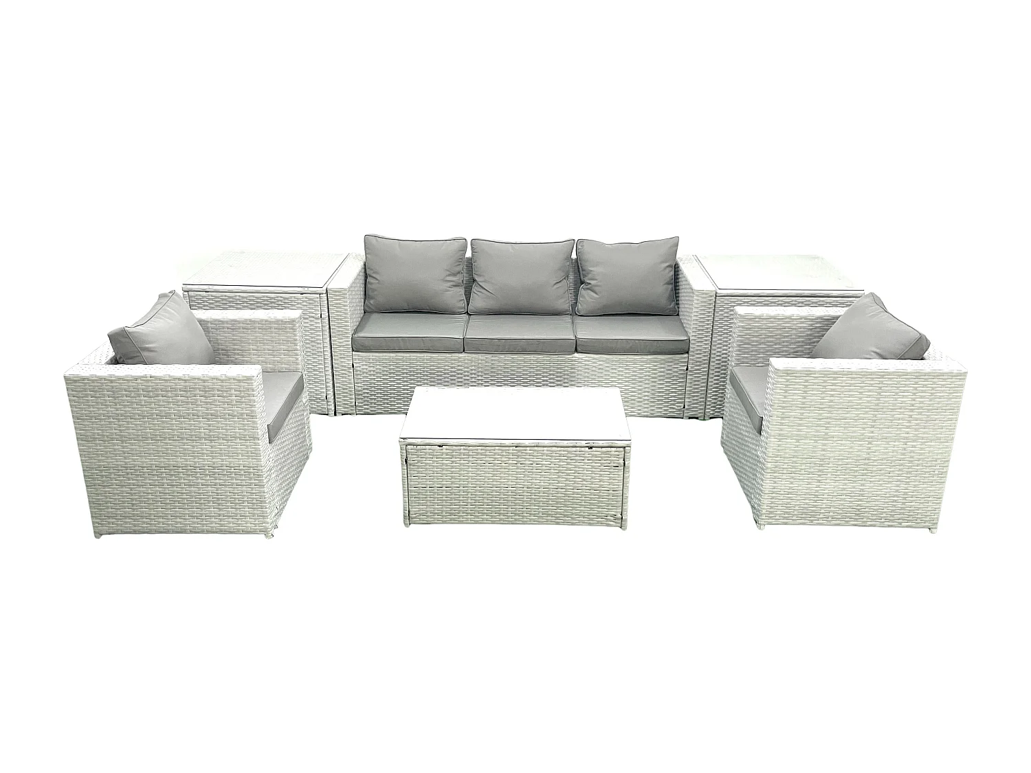 Salon de jardin avec Canapé 3 places 2 Chaise Table basse rectangulaire 2 Tables d'appoint Gris clair mixte 5 places