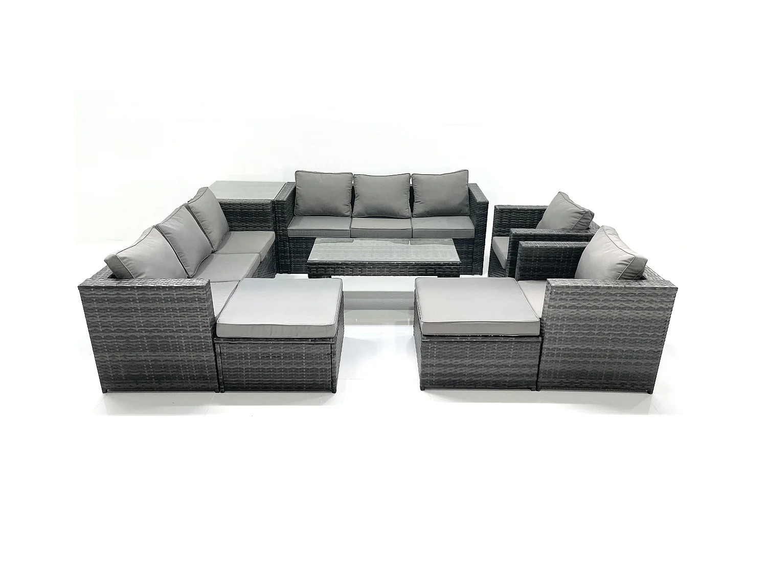 Ensemble de meubles de jardin en polyrotin avec Table basse Fauteuil Table d'appoint 2 Grand tabourets Gris foncé mixte