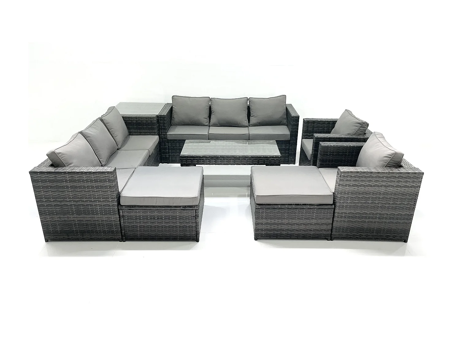 Polyrattan Gartenmöbel set mit Couchtisch Sessel Beistelltisch 2 hohen Hockern Dunkelgrau Gemischt