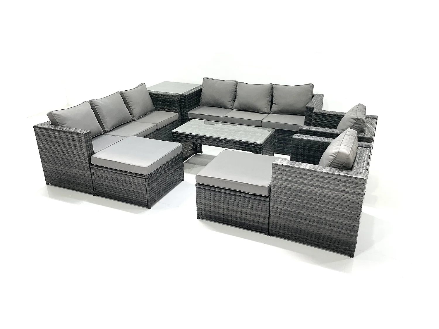 Polyrattan Gartenmöbel set mit Couchtisch Sessel Beistelltisch 2 hohen Hockern Dunkelgrau Gemischt