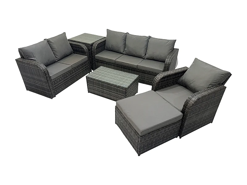 Ensembles de meubles de jardin 7 places Ensemble de canapés en rotin avec Table basse Chaise inclinable Canapé 3 places Grand tabouret Table d'appoint