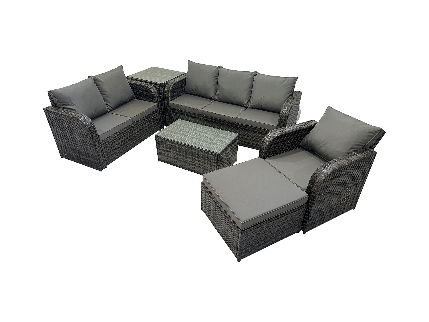 Ensembles de meubles de jardin 7 places Ensemble de canapés en rotin avec Table basse Chaise inclinable Canapé 3 places Grand tabouret Table d'appoint