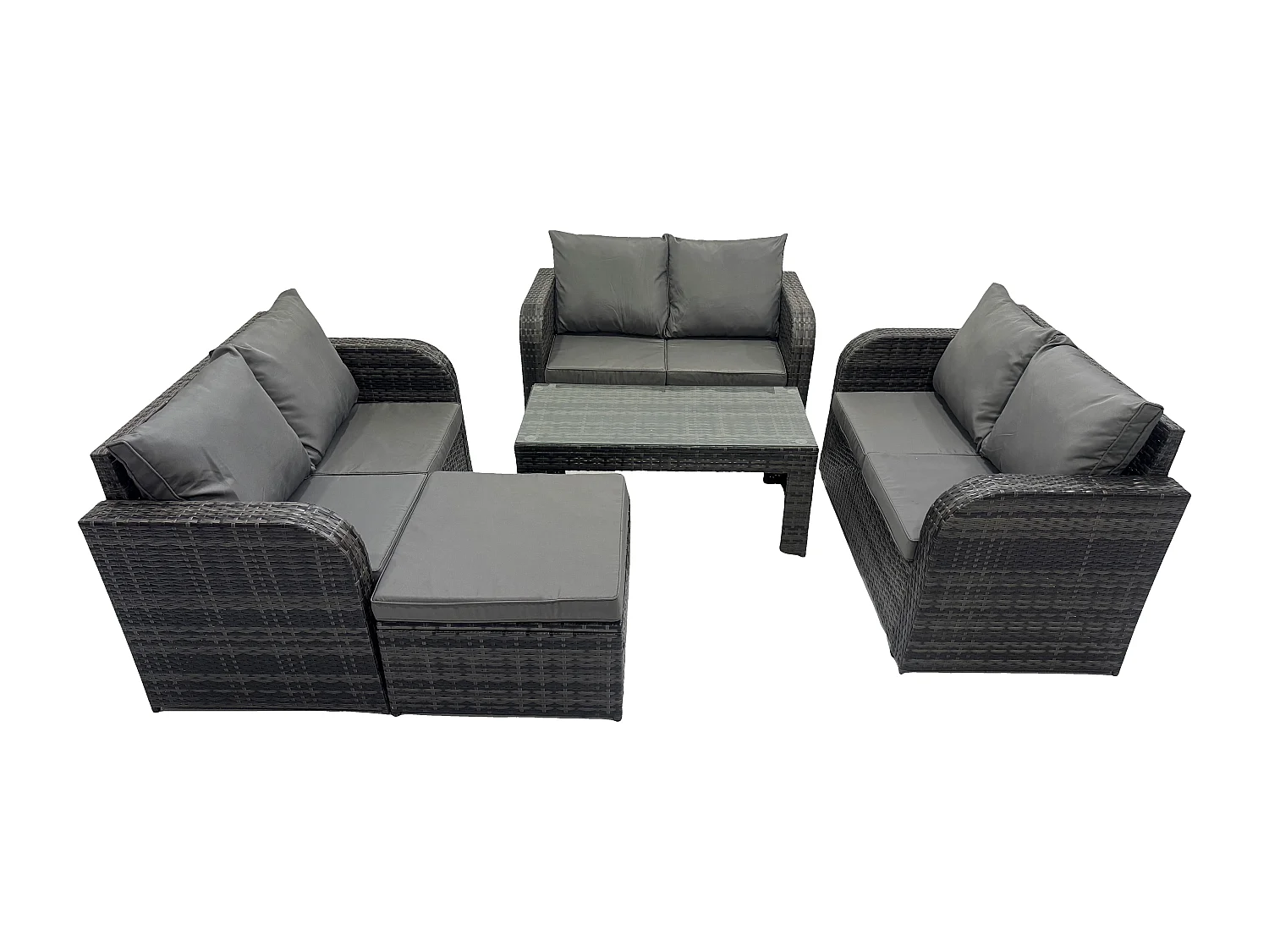 Polyrattan Gartenmöbel Set 7-Sitzer Patio Sofa Set mit Couchtisch Loveseat Sofa 2 Großer Hockern Dunkelgrau Gemischt