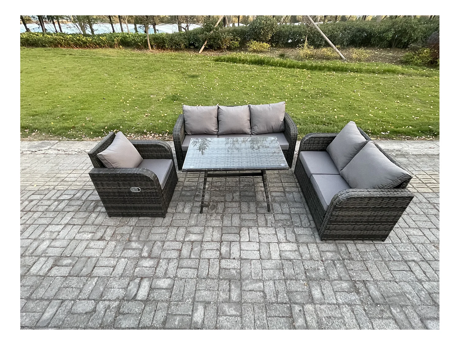 Polyrattan Gartenmöbelset 7-Sitzer Garten Lounge Set mit Esstisch Dunkelgrau Gemischt
