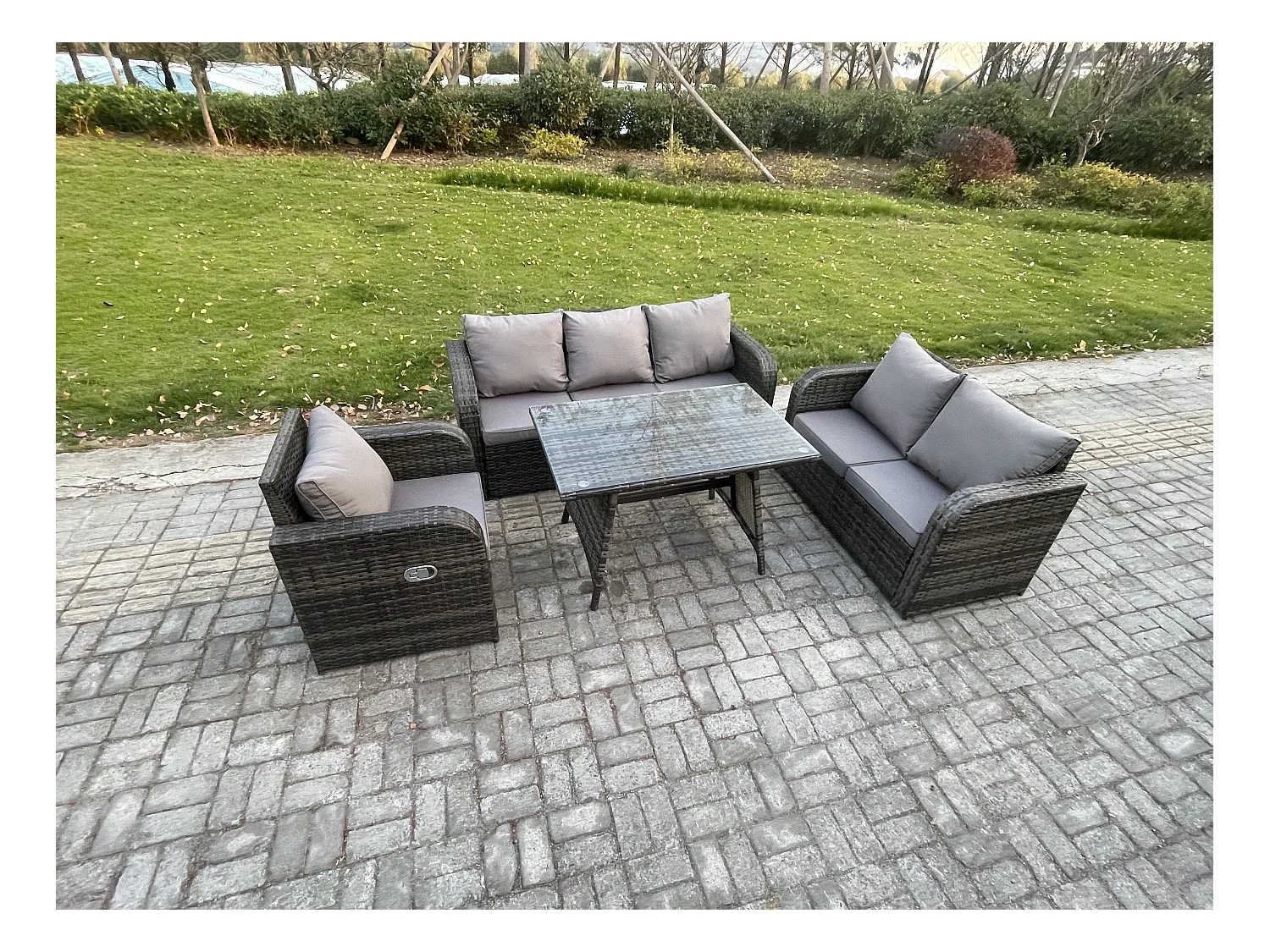 Polyrattan Gartenmöbelset 7-Sitzer Garten Lounge Set mit Esstisch Dunkelgrau Gemischt