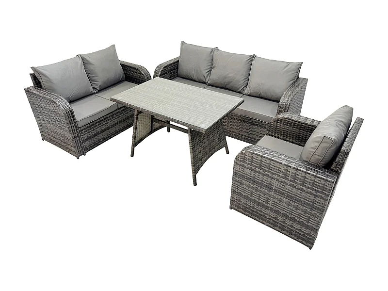 Salon de jardin exterieur 7 places Ensemble de canapés en rotin avec Table à manger Gris foncé mixte