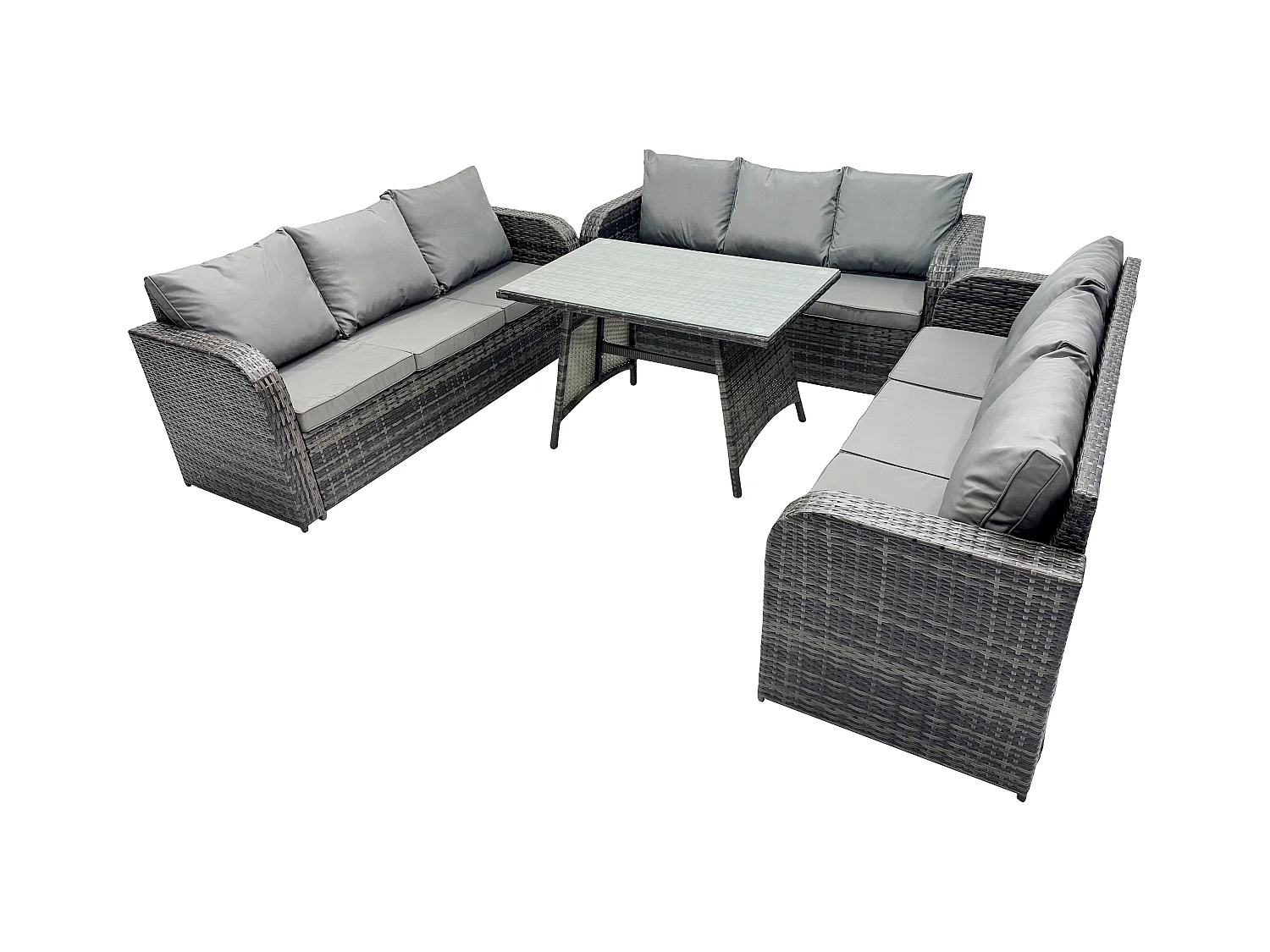 9 places Salon de jardin avec Table à manger rectangulaire Patio Ensemble de canapés en rotin