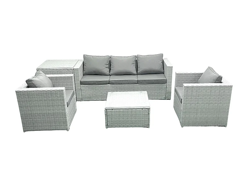 5 places Salon de jardin avec Canapé 3 places 2 Chaise Table basse carrée Table d'appoint Gris clair mixte