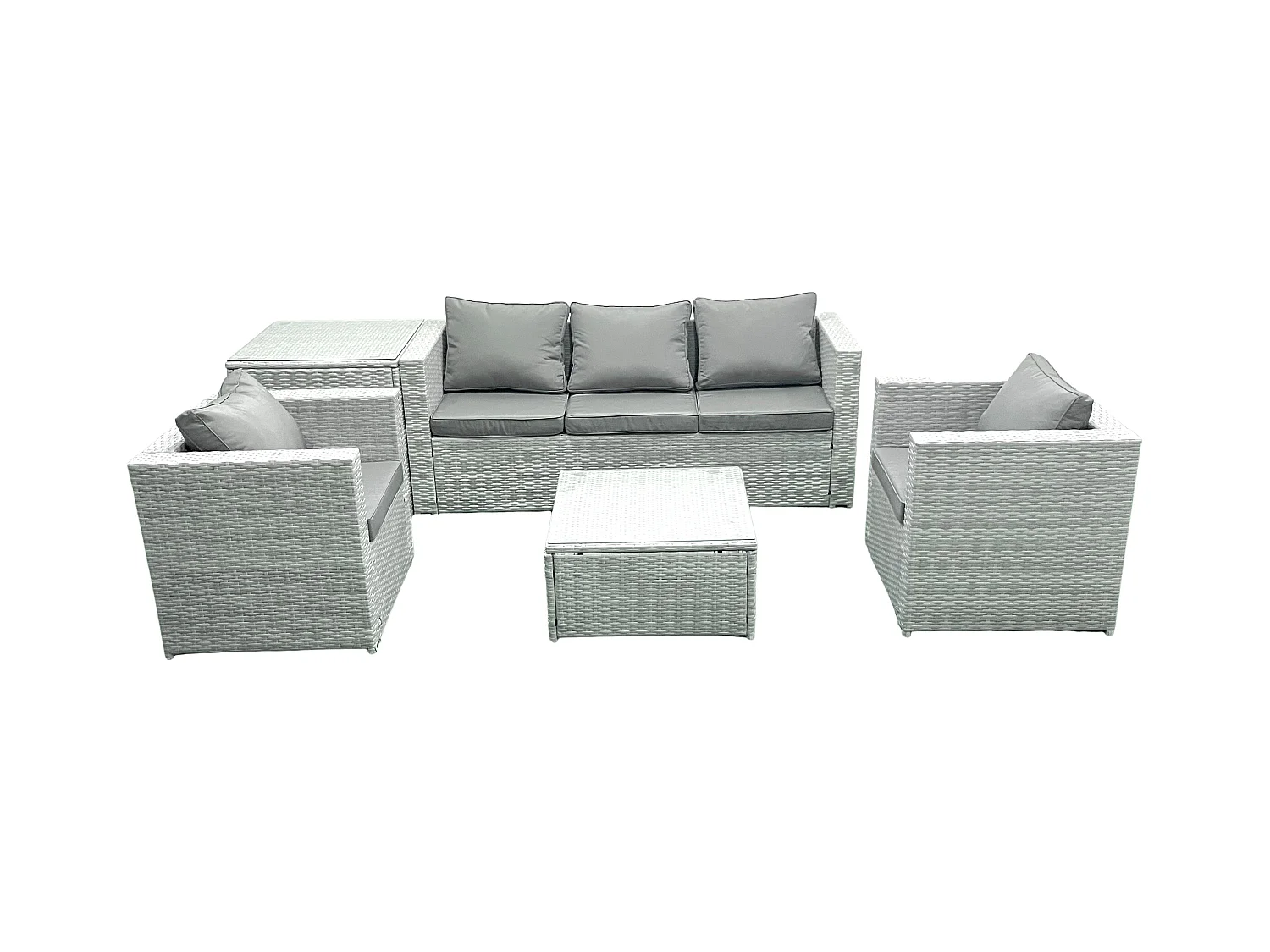 5 places Salon de jardin avec Canapé 3 places 2 Chaise Table basse carrée Table d'appoint Gris clair mixte