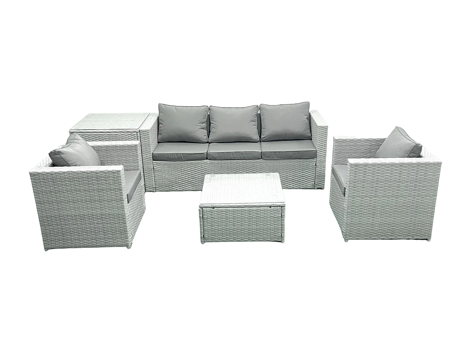 5 places Salon de jardin avec Canapé 3 places 2 Chaise Table basse carrée Table d'appoint Gris clair mixte