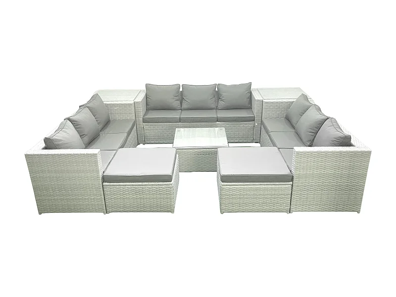 Ensemble de meubles de jardin en rotin 11 places avec Canapé 2 Grand tabourets 2 Tables d'appoint Gris clair mixte
