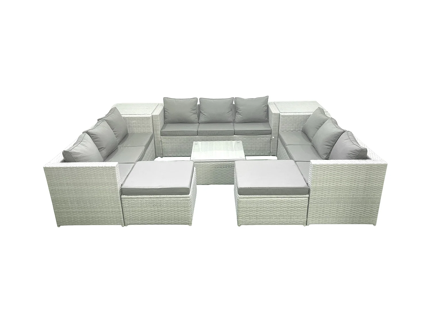 Gartenmöbel im Freien Polyrattan 11-Sitzer Rattan Garten Sofa Set mit 2 hohen Hockern 2 Beistelltischen Hellgrau gemischt