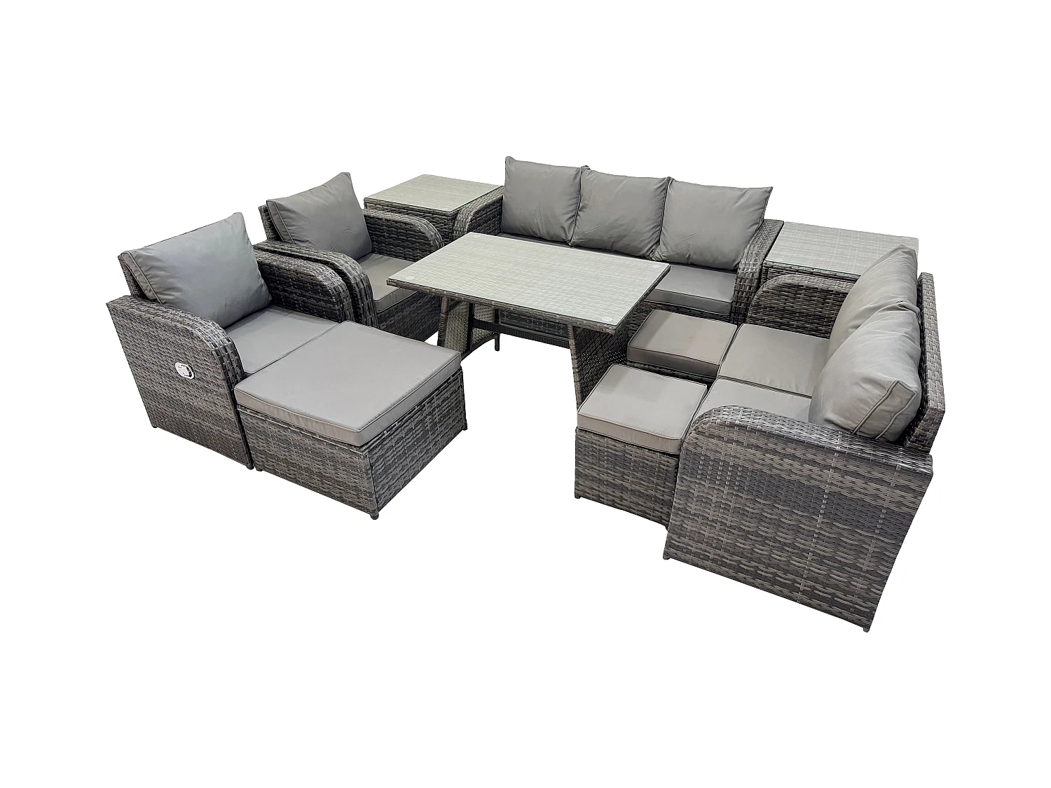 Salon de jardin exterieur 10 places Ensemble de canapés en rotin avec Table à manger 3 Tabourets 2 Tables d'appoint Gris foncé mixte
