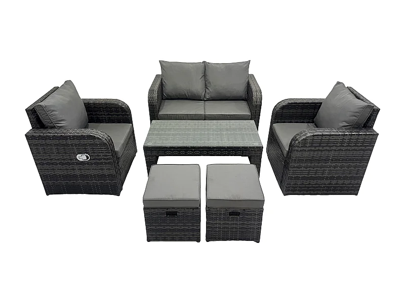 Gartenmöbel-Sets 6-Sitzer Polyrattan Möbel Sofa Sets mit Rechteckiger Couchtisch Liegestühle
