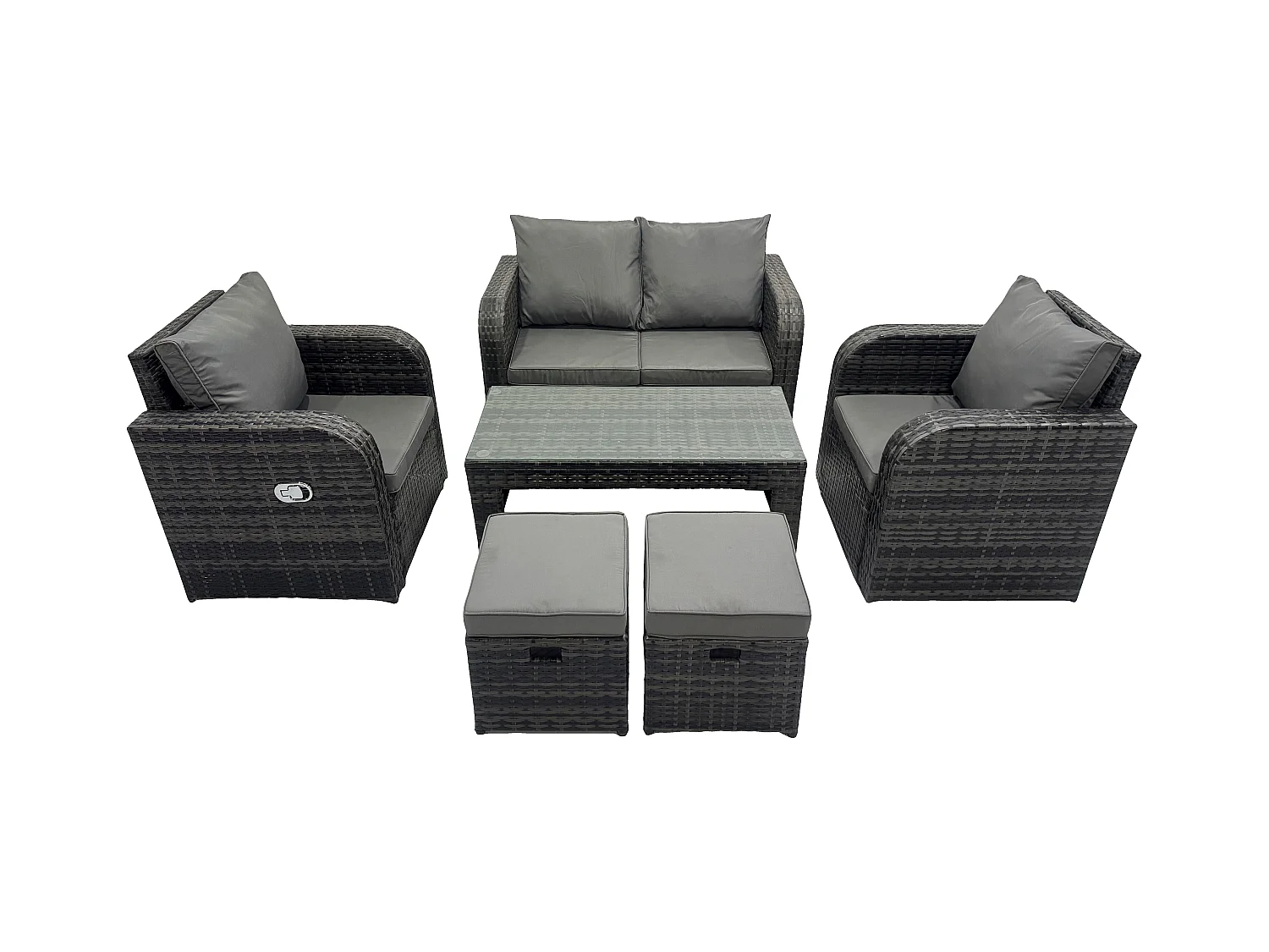 Gartenmöbel-Sets 6-Sitzer Polyrattan Möbel Sofa Sets mit Rechteckiger Couchtisch Liegestühle