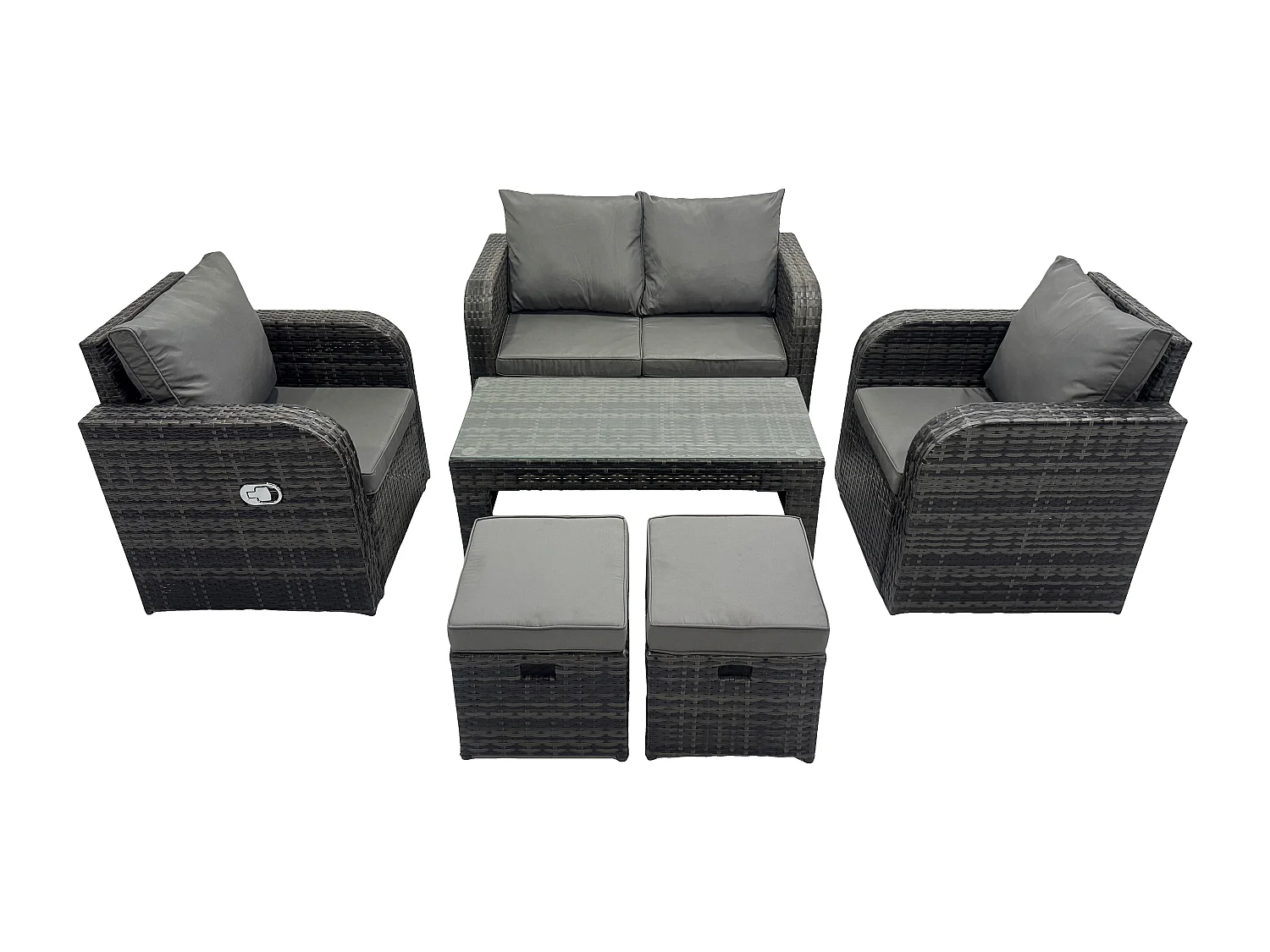 Gartenmöbel-Sets 6-Sitzer Polyrattan Möbel Sofa Sets mit Rechteckiger Couchtisch Liegestühle