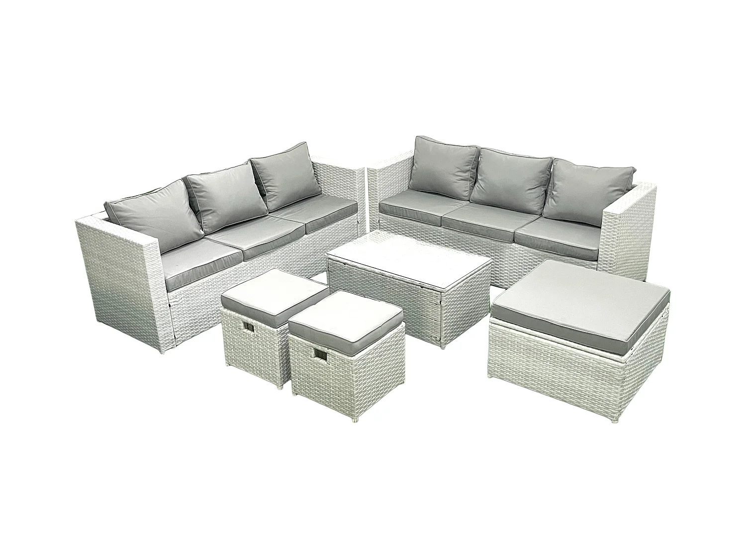 Ensemble de meubles d'extérieur en rotin 9 places avec 3 Tabourets Gris clair mixte