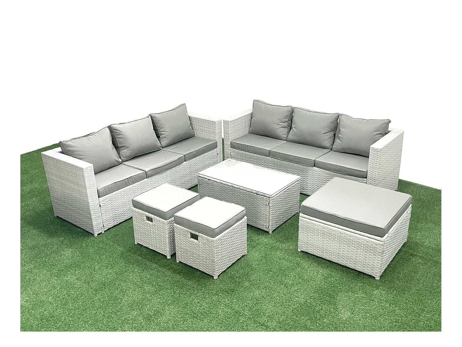 Ensemble de meubles d'extérieur en rotin 9 places avec 3 Tabourets Gris clair mixte