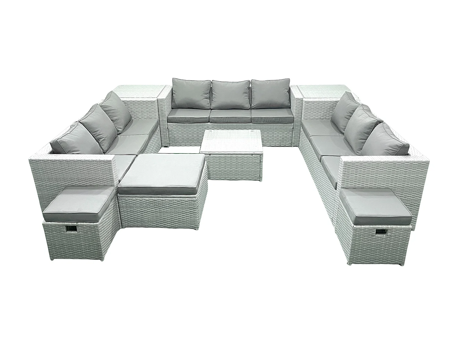 Ensemble de meubles de jardin en rotin 12 places avec Canapé 3 Tabourets 2 Tables d'appoint Gris clair mixte