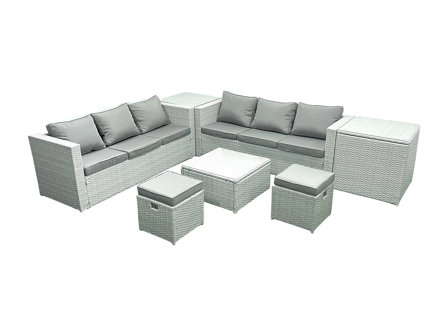 Ensemble de meubles de jardin en rotin 8 places Ensemble de canapés de jardin avec 2 Petits tabourets 2 Tables d'appoint Gris clair mixte