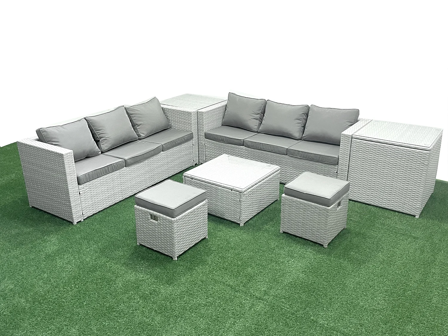 Ensemble de meubles de jardin en rotin 8 places Ensemble de canapés de jardin avec 2 Petits tabourets 2 Tables d'appoint Gris clair mixte