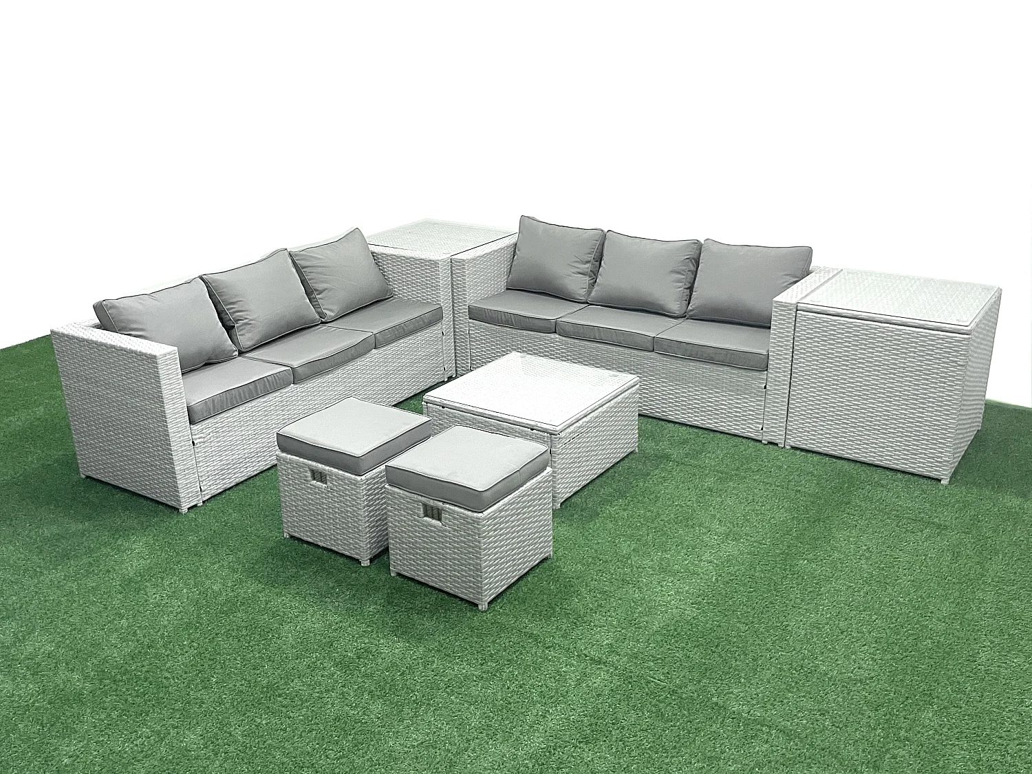 Ensemble de meubles de jardin en rotin 8 places Ensemble de canapés de jardin avec 2 Petits tabourets 2 Tables d'appoint Gris clair mixte