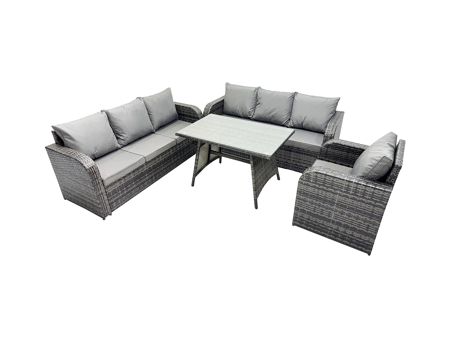 Ensemble de canapés en rotin Salon de jardin avec Table à manger rectangulaire Chaise inclinable Gris foncé mixte