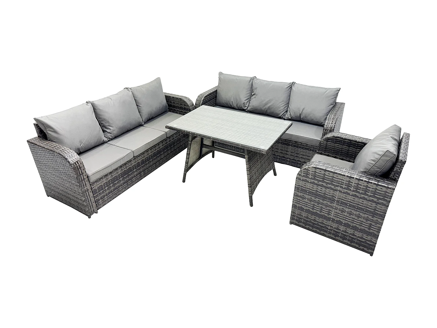 Ensemble de canapés en rotin Salon de jardin avec Table à manger rectangulaire Chaise inclinable Gris foncé mixte