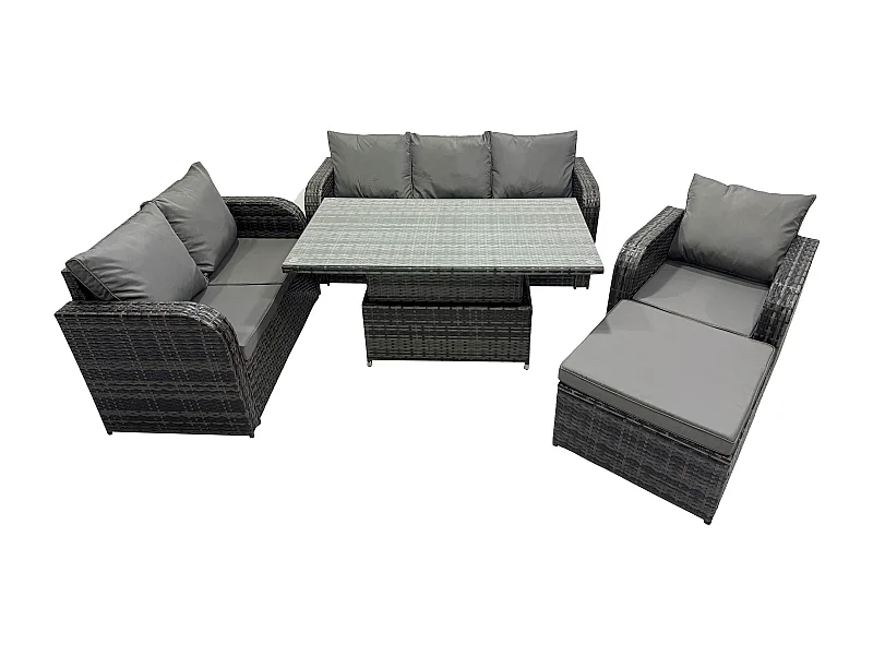 7-Sitzer Rattan Gartenmöbel im Freien Patio höhenverstellbarer Tisch mit 3-Sitzer Sofa Liegestühle Love Sofa Dunkelgrau Gemischt