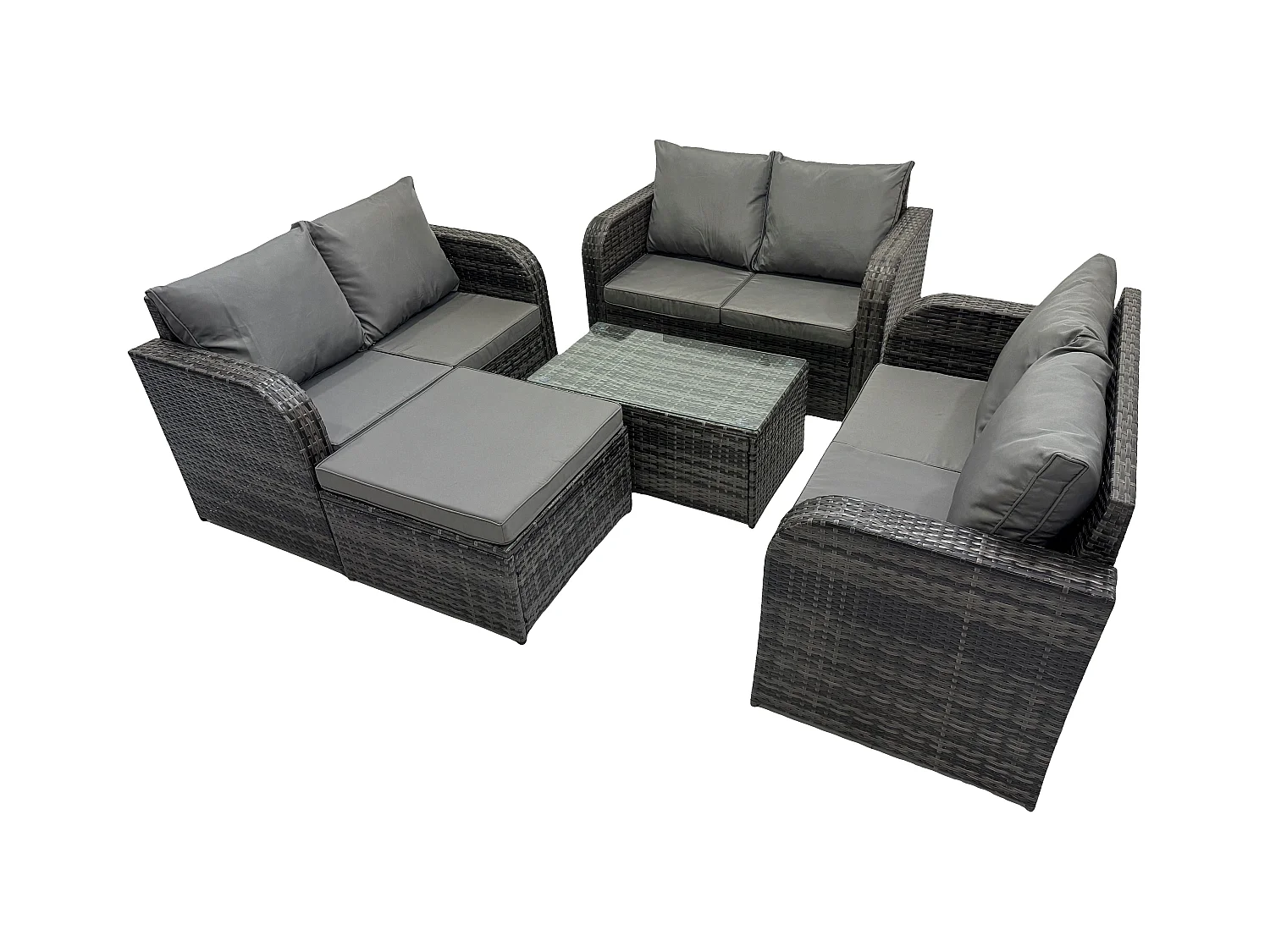 Ensemble de meubles de jardin en polyrotin 7 places avec Table basse rectangulaire Canapé d'amour Grand tabouret Gris foncé mixte
