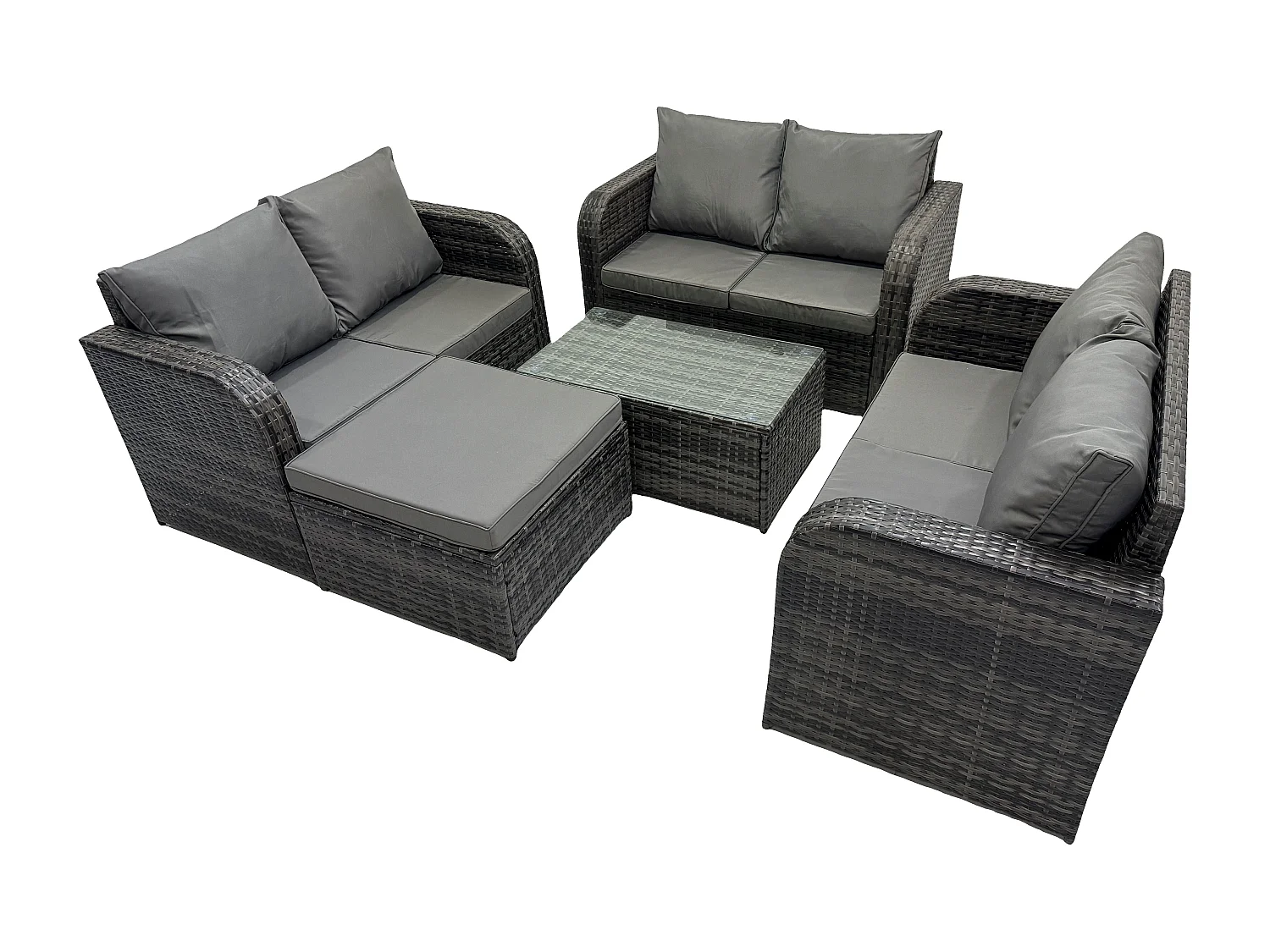 Ensemble de meubles de jardin en polyrotin 7 places avec Table basse rectangulaire Canapé d'amour Grand tabouret Gris foncé mixte