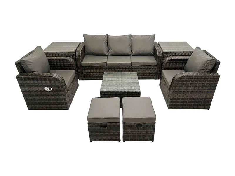 Ensembles de meubles de jardin 7 places Ensemble de canapés en rotin avec Table basse carrée 2 Tables d'appoint 2 Petits tabourets