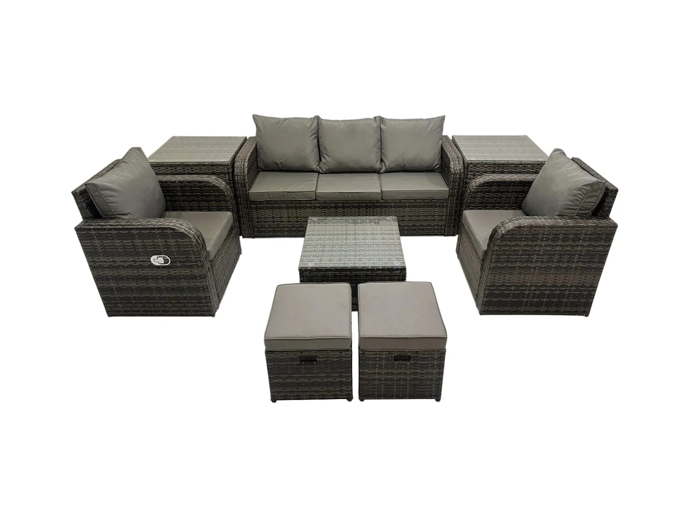 Ensembles de meubles de jardin 7 places Ensemble de canapés en rotin avec Table basse carrée 2 Tables d'appoint 2 Petits tabourets