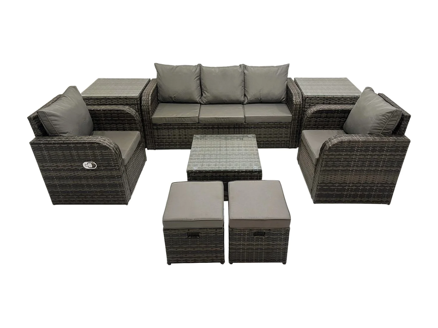 Ensembles de meubles de jardin 7 places Ensemble de canapés en rotin avec Table basse carrée 2 Tables d'appoint 2 Petits tabourets