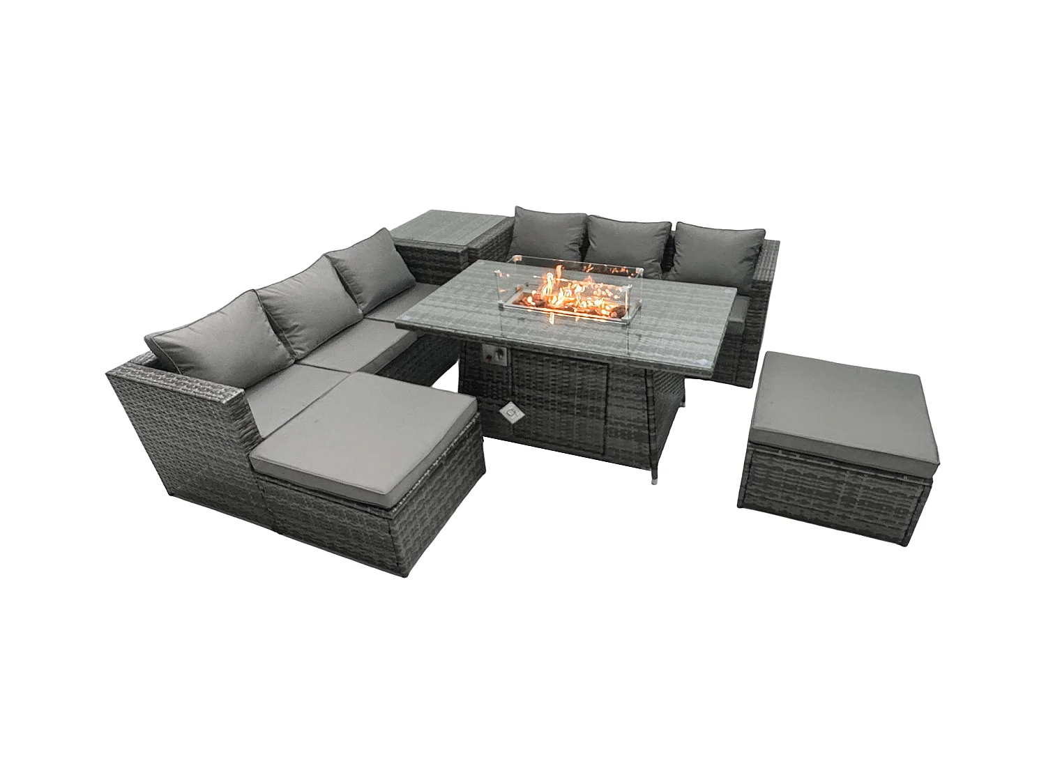 Ensemble de meubles de jardin en rotin ave Table de foyer à gaz 6 places Ensemble de canapés avec Tables d'appoint 2 Tabourets