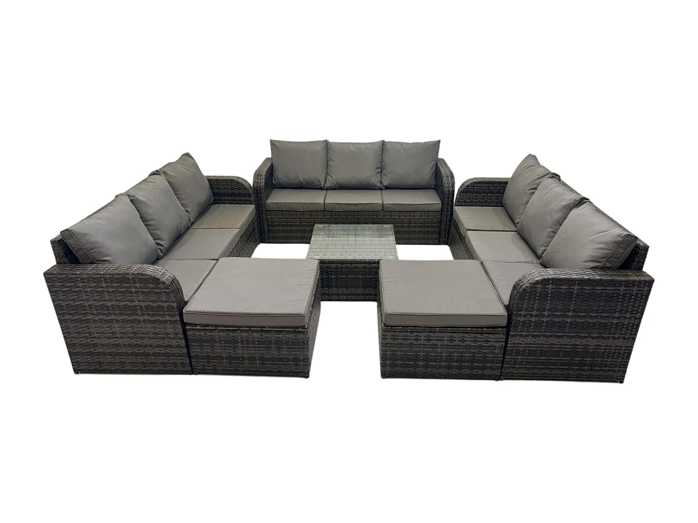 11-Sitzer Polyrattan Gartenmöbelset Garten Sofa Couchtisch Set mit 2 hohen Hockern Dunkelgrau Gemischt