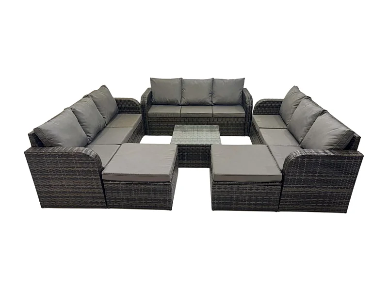 11-Sitzer Polyrattan Gartenmöbelset Garten Sofa Couchtisch Set mit 2 hohen Hockern Dunkelgrau Gemischt